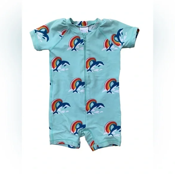 Hanna Andersson Size 80, 18-24 Months Rainbow Dolphin Print Rash Guard Swimsuit