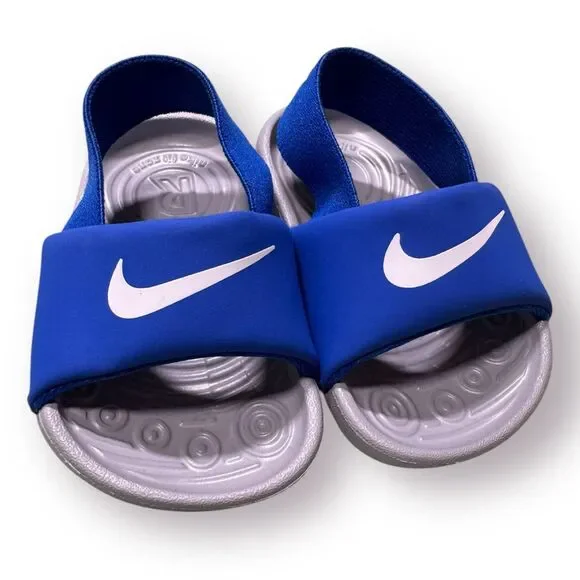 Nike Unisex Kids Kawa BV1094-400 Blue Gray‎ Comfort Slip On Slide Sandal Size 2C