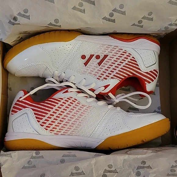 Lefus Pickleball Volleyball lightweight sneaker indoor court white red Sz 9…New