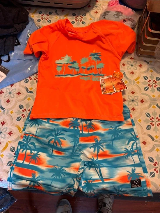 Big Chill Kids Swim Set - Orange & Teal Palm Print