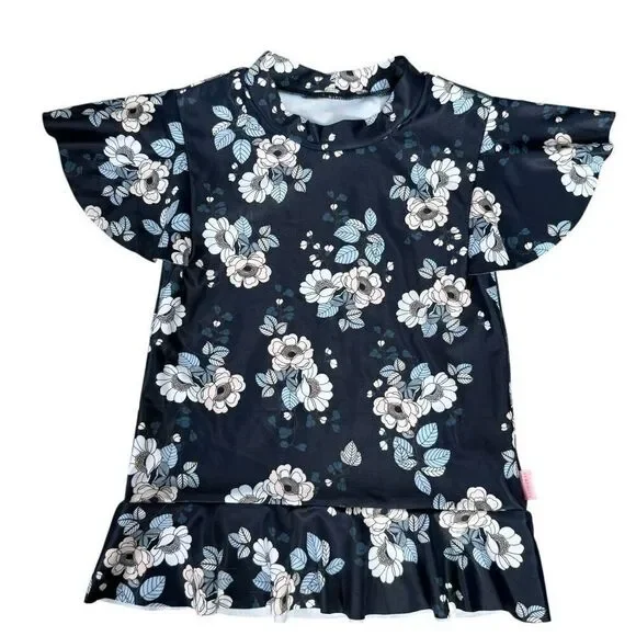 Seafolly girls navy blue floral Rash Guard Size 4 NWOT