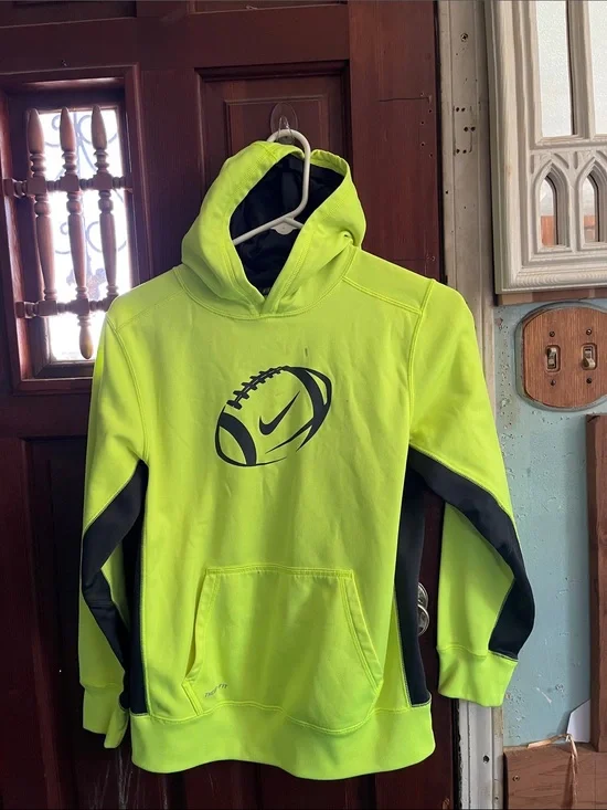Nike Youth Neon Yellow & Black Football Pullover Hoodie