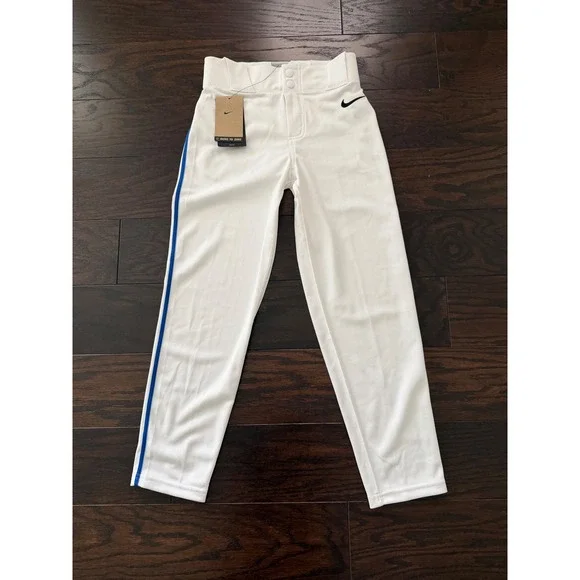 Nike Boys White Baseball Pants Blue Side Stripe DX9171-103 Youth Small NWT