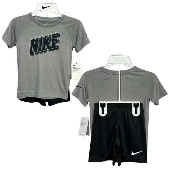 Nike Boys Dri-FIT T-Shirt & Shorts Outfit Set Size 6 Gray-Black  Athletic Sporty