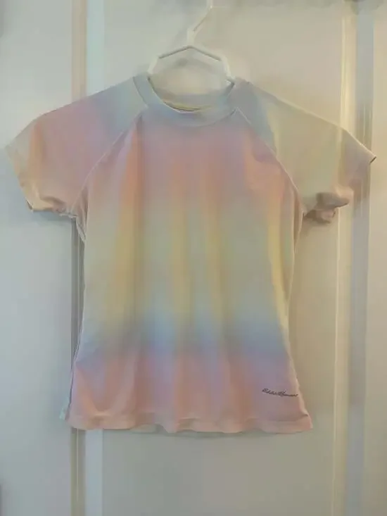 Eddie Bauer Kids Girls Short Sleeve Pastel Ombre Rash Guard Swim Shirt