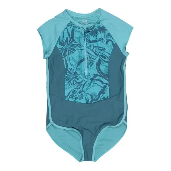Athleta Girls Short Sleeve One Piece Small Surfdream Gulf‎ Green Swimwear