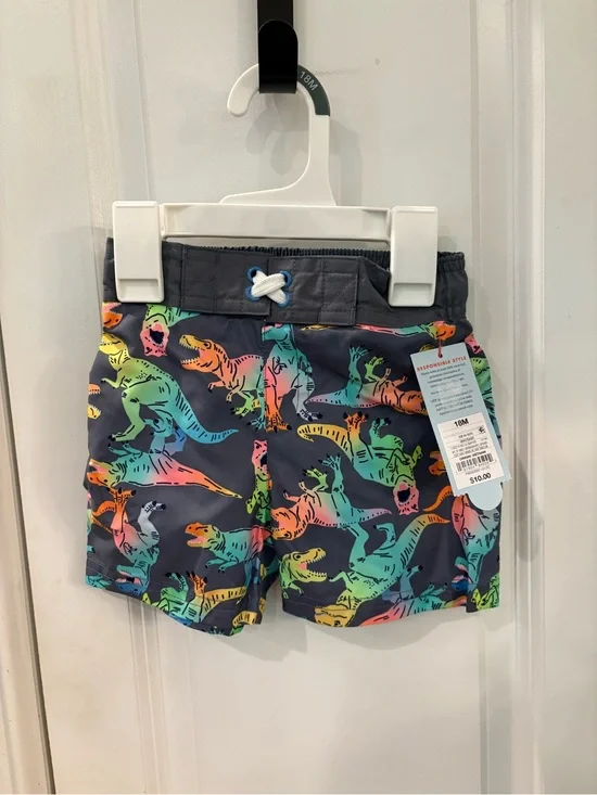 Cat & Jack Navy Swim Trunks with Neon Dino Print NWT boys 18M sku TR163