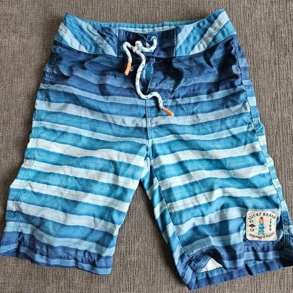 Lucky Brand Boys Blue Stripped Pattern Drawstring Closure Summer Shorts Size 12