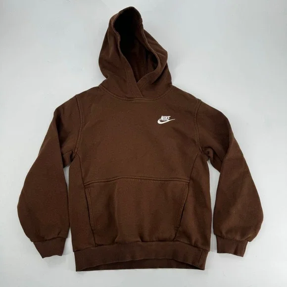 Kids Nike Brown Pullover Hoodie‎ Sweatshirt Fleece Lined Size M
