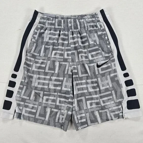 Nike Dri-Fit Elite Basketball Gray Spell Out Athletic Shorts Youth Size Large