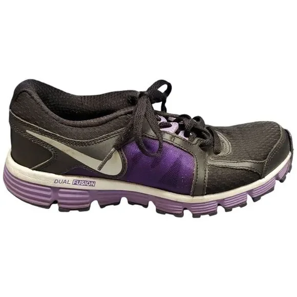 Nike Dual Fusion ST2 Running Shoes Youth‎ Size 4 Black Purple Lace Up 456970-009