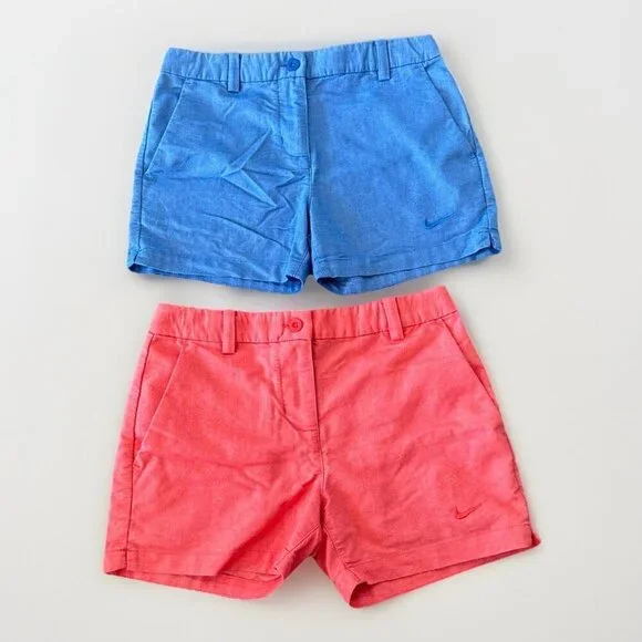 Bundle Of 2‎ Nike Golf Shorts Girl Size M Adjustable Waist Blue Orange Preppy