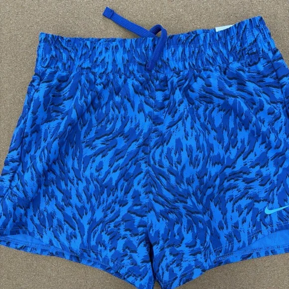 Nike One Big Kids Girls Youth Woven High-Waisted Dri-Fit Shorts Blue Medium NWT‎