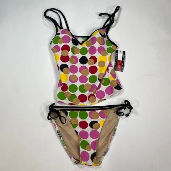 Tommy Hilfiger Junior Polka‎ Dot Tankini Set Multi Color T43077 Size Jr L NWT