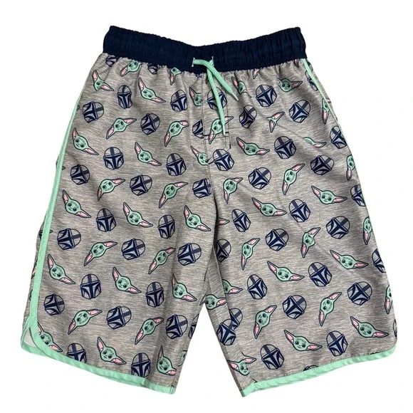 Star Wars Mandalorian Swim Trunks Kids Large Gray Grogu Baby Yoda‎ Board Shorts
