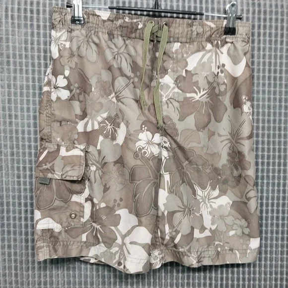 Cherokee Boys Swim Trunks Floral Cargo Camo Pocket Mesh Liner Size 6/7 Green