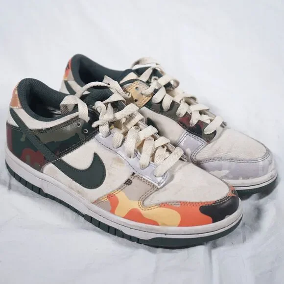 Nike Dunk Low SE Sail Multi-Camo GS White Green 4Y DB1909-100