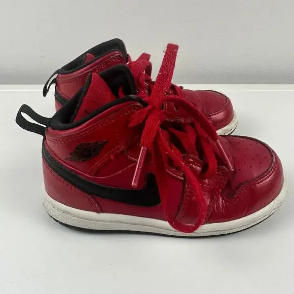 Nike Air Jordan 1 Retro Mid Kids Gym Red/Black Sport Athletic Sneaker Shoes 7C