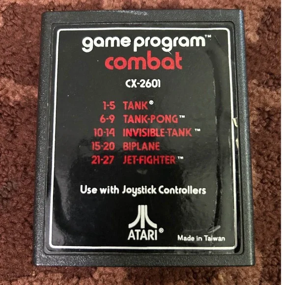 Atari 2600 Combat Video Game Cartridge CX-2601‎ Tank Biplane Jet-Fighter Classic