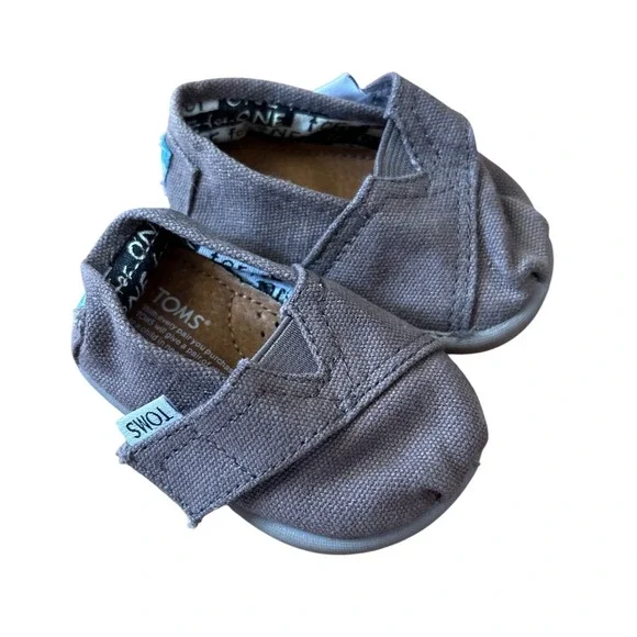 TOMS Alpargata Shoes Kids Grey‎ Canvas Hook and Loop Slip On SIZE T2