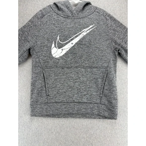 Nike Therma-FIT Pullover Hoodie Gray Youth Medium Logo Sweatshirt Athletic‎