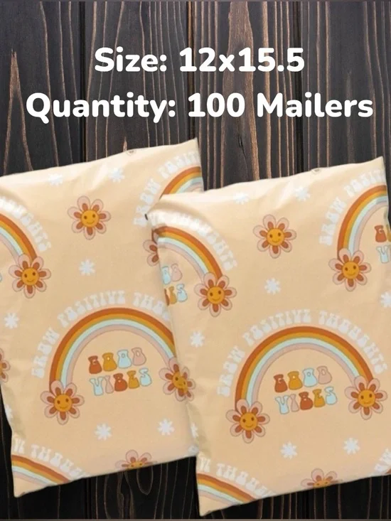 100 Pack of 12x15.5 “BOHO Vibes” PolyMailers - Shipping Supplies, Mailers