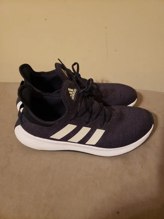 adidas Navy Knit Running Shoes with White Stripes