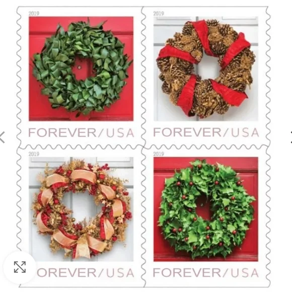 100 USPS Christmas Holiday Wreaths 2019  Forever Stamps Cards Winter‎ Wedding