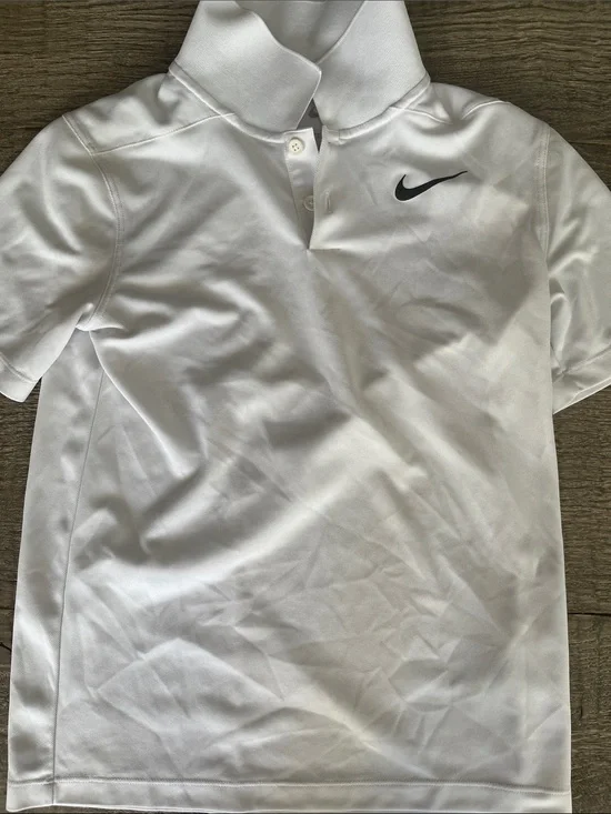 Nike White Polo Shirt with Black Swoosh - Kids