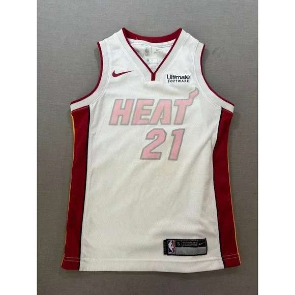 Nike Miami Heat #21 Whiteside Youth Basketball Jersey‎ White Red Small DRI FIT