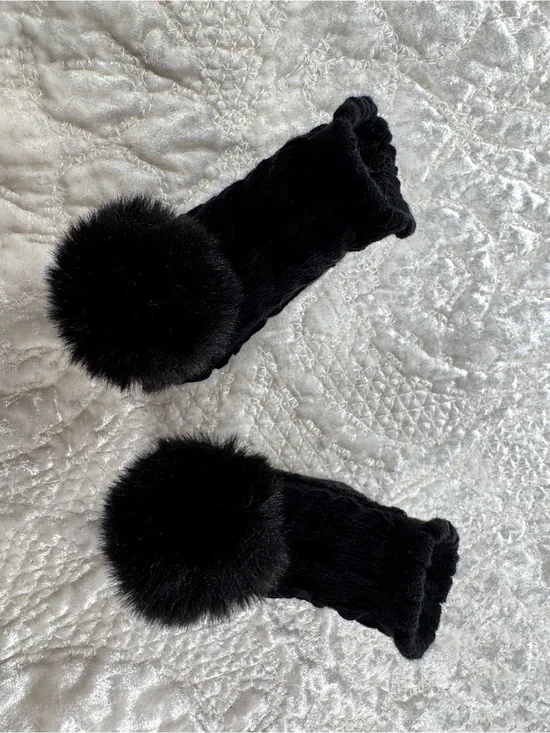 NICOLE MILLER Black Faux Fur Pom Wrist Warmers - Women Accessories