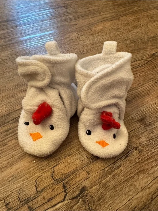 Plush Chick Baby Booties in White with Red Accent