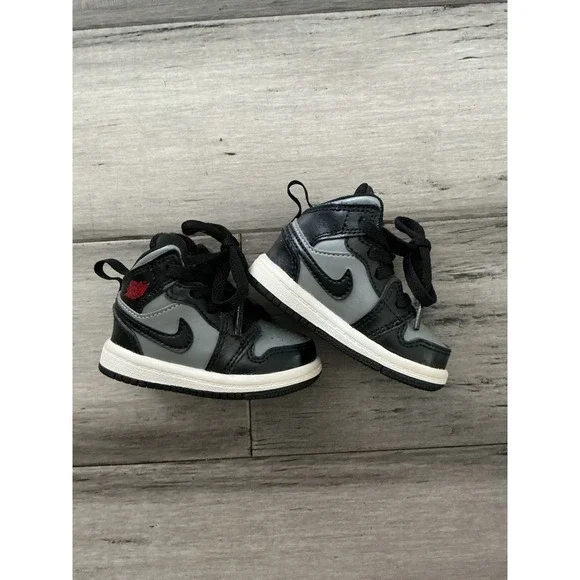 Jordan 1 Mid Shadow 2.0 Black Grey Toddler Sneakers 647735-096 Size 3C