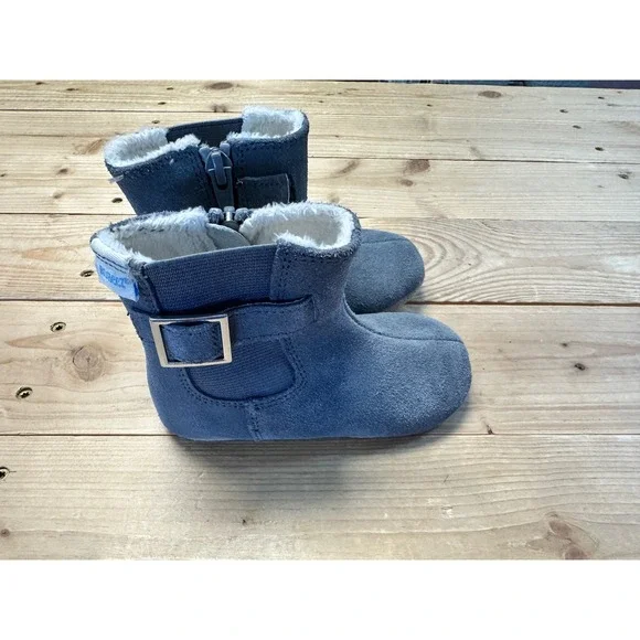 Robeez Grey Suede‎ Faux Fur Lined Toddler Boots Size US 6 18-24 Months