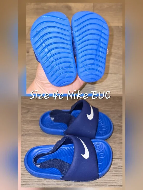 Nike Boys Blue Slide Sandals with White Swoosh