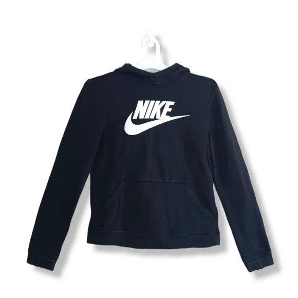 Nike Swoosh Logo Fleece Black Pullover Unisex Kids‎ Hoodie  Sweatshirt Size XL