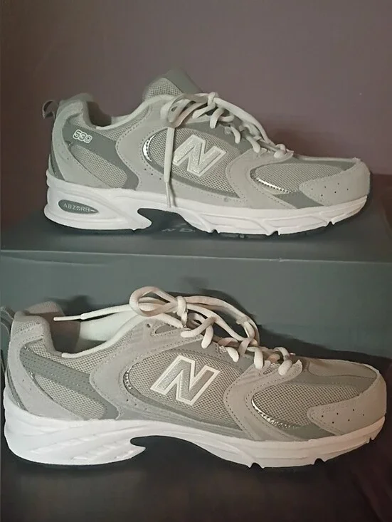 New Balance Gray and White Retro Running Sneakers