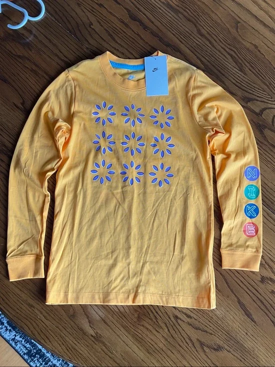 Nike Kids Yellow Long-Sleeve Tee with Blue Floral Cutouts