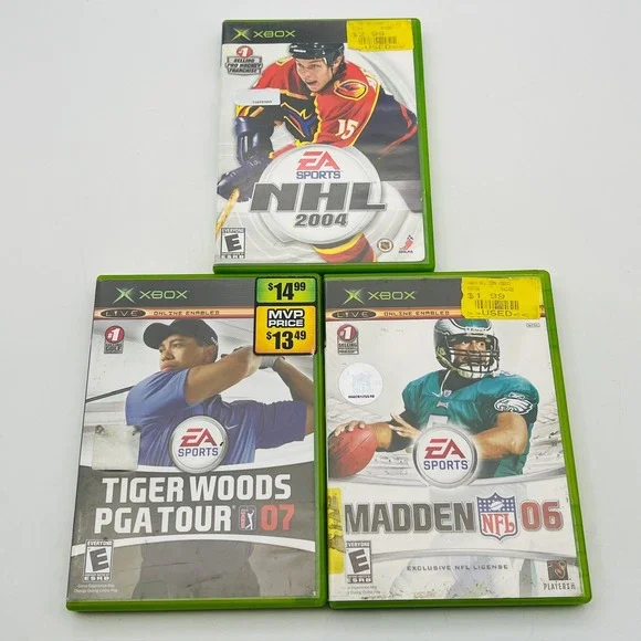 Xbox‎ EA Sports Game Lot NHL 2004 Madden NFL 06 Tiger Woods PGA Tour 07 Bundle
