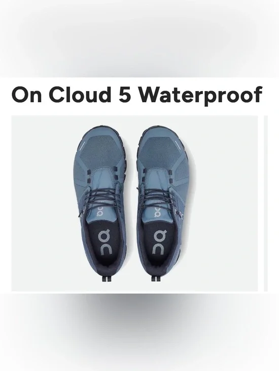 ON CLOUD 5 WATERPROOF ATHLETIC SNEAKERS METAL/NAVY BLUE WORN A FEW HOURS SZ 10