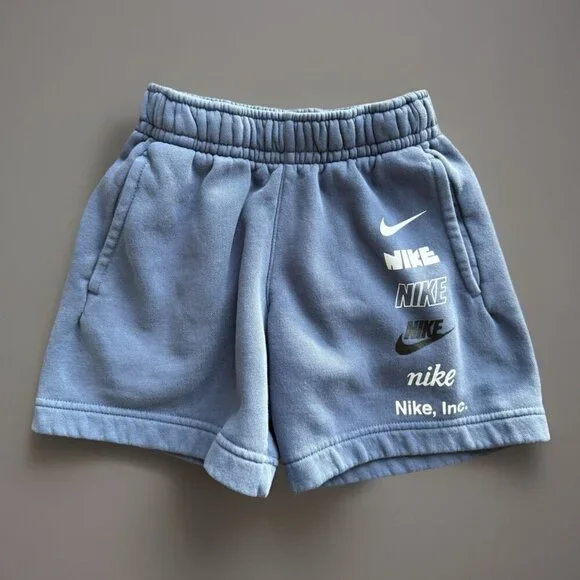 Nike‎ Boys French Terry Logo Shorts Size S Blue Sporty Running Athletic School