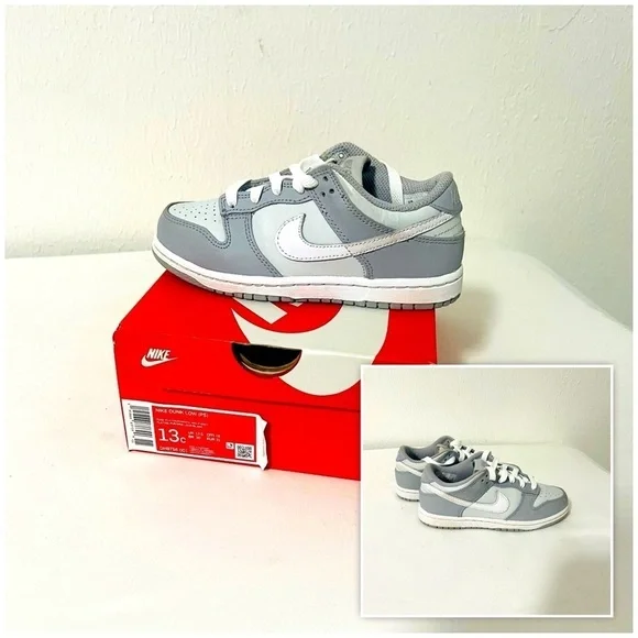 Nike Dunk Low (PS) Size 13C Pure Platinum/White-Wolf Grey Shoes DH9756-001 Box