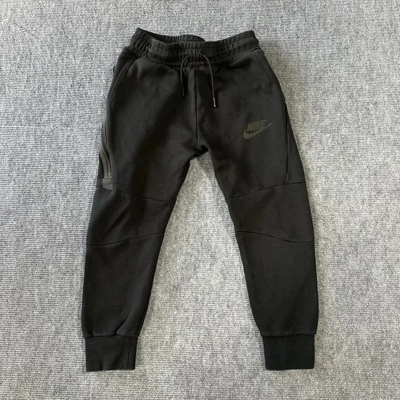 Nike Boy's Black Jogger Pants Size S Polyester Drawstring Elastic Waist 27