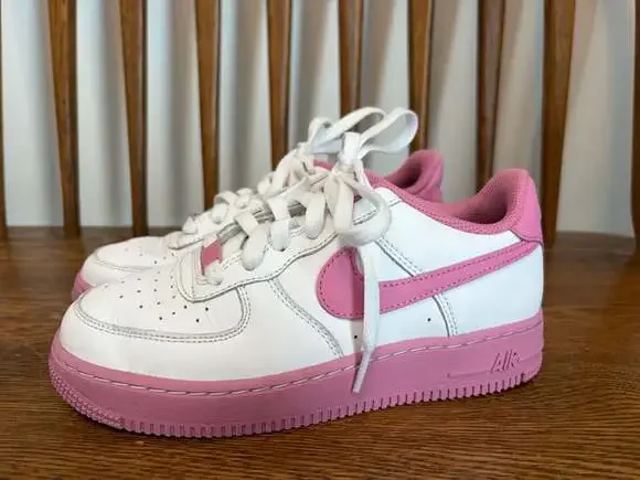 Nike Air Force 1 Low Kids' White and Pink Leather Sneakers