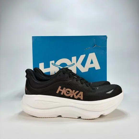 HOKA Bondi 9 Black Rose Gold Road Running Shoes 1162012 BRGL Women's Size 8.5B