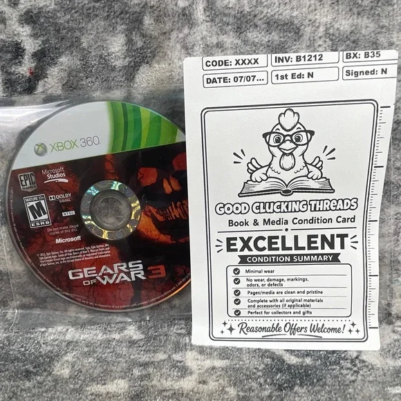Gears of War 3 Xbox 360 Microsoft Epic Games 2011 Third Person Shooter Disc