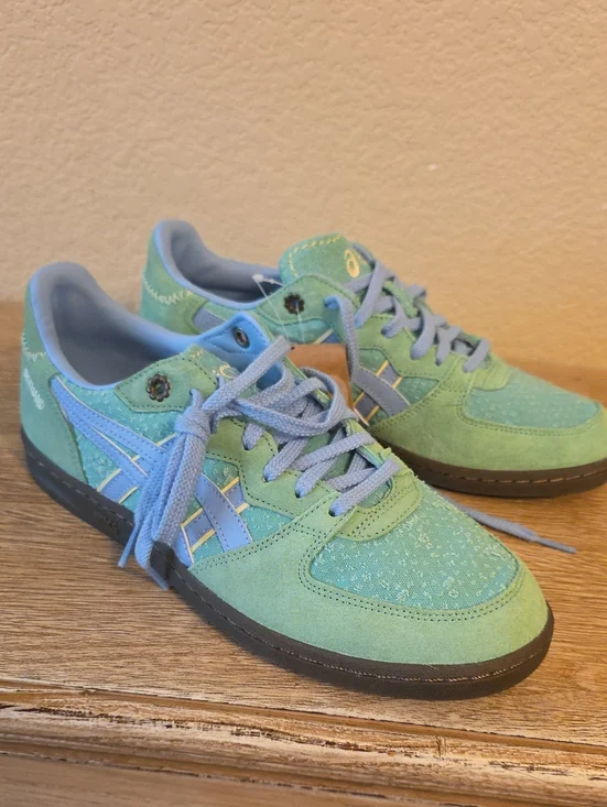 Asics Seafoam Green and Light Blue Suede Sneakers