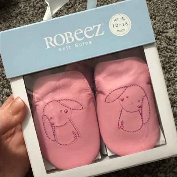 Robeez Soft Soles Baby Shoes 12-18 Months Pink Bunny Leather Slippers