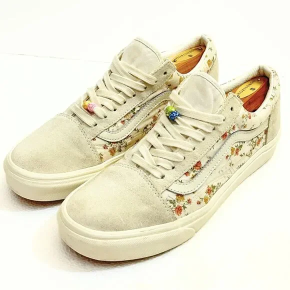 Vans Old Skool Floral Rose Cream Suede Sneakers Men 8.5 / Women 10 EU 41