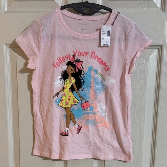 Children's Place Pink 'Follow Your Dreams' Eiffel Tower Tee Kids M
